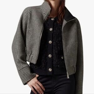 Houndstooth Cropped Wool Blend Jacket Peacoat S NEW NWT